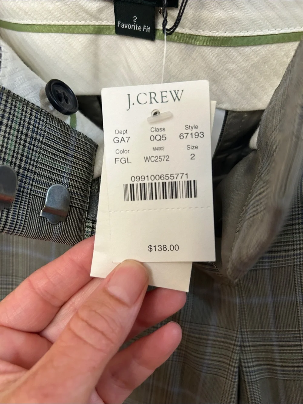 J. Crew Gray Plaid Straight-Leg Dress Trousers 100% Wool NWT